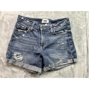 Paige Women Sz 25 Blue Denim Shorts Cut Off Stretch Distress Parker Short Beach